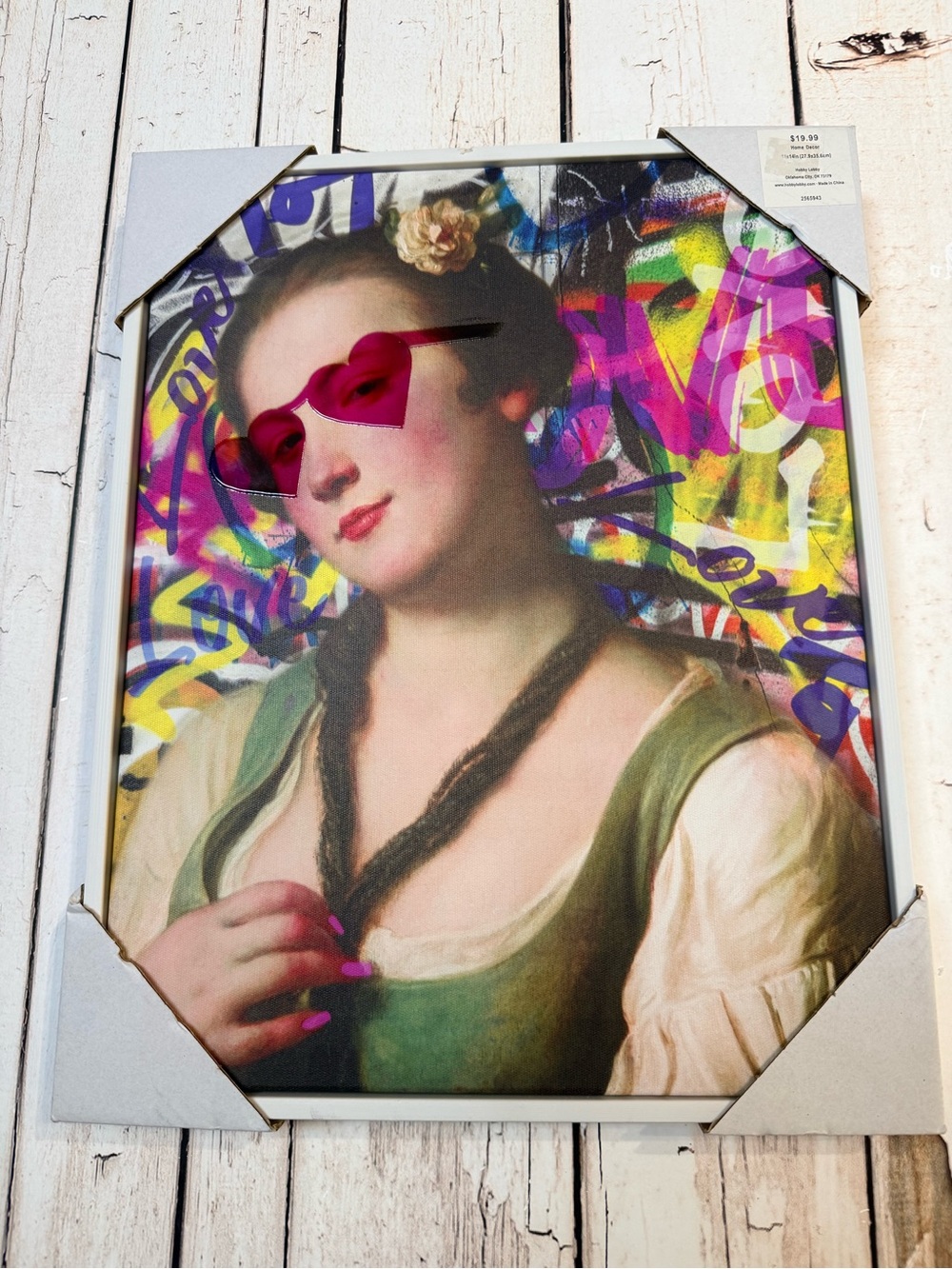 Contemporary Graffiti Portrait Wall Art - Green & Pink Mona Lisa. New